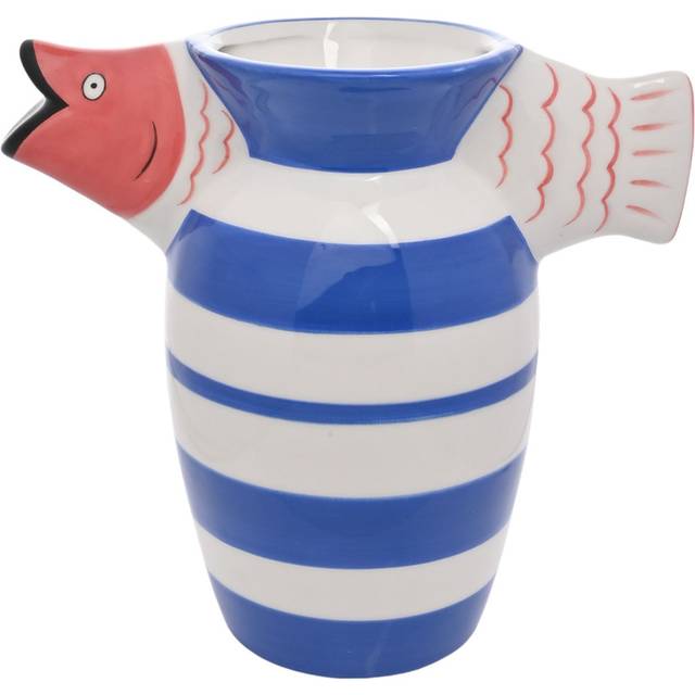 Fish Striped Deco Vase - Blue;White;Orange (20.4cm H X 19.9cm W X 12.4cm D)