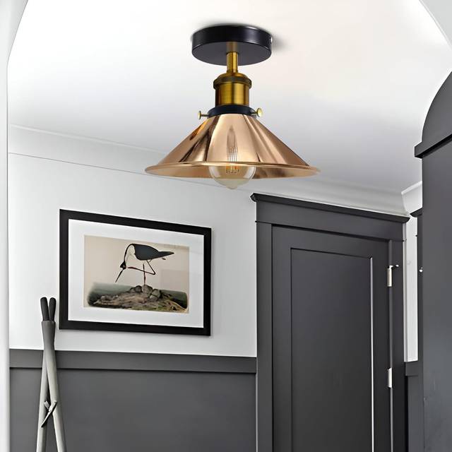 Modern Industrial Semi-Flush Mount Ceiling Light – E27 Base – Vintage Farmhouse Style Fixture For Indoor Use. - French Gold