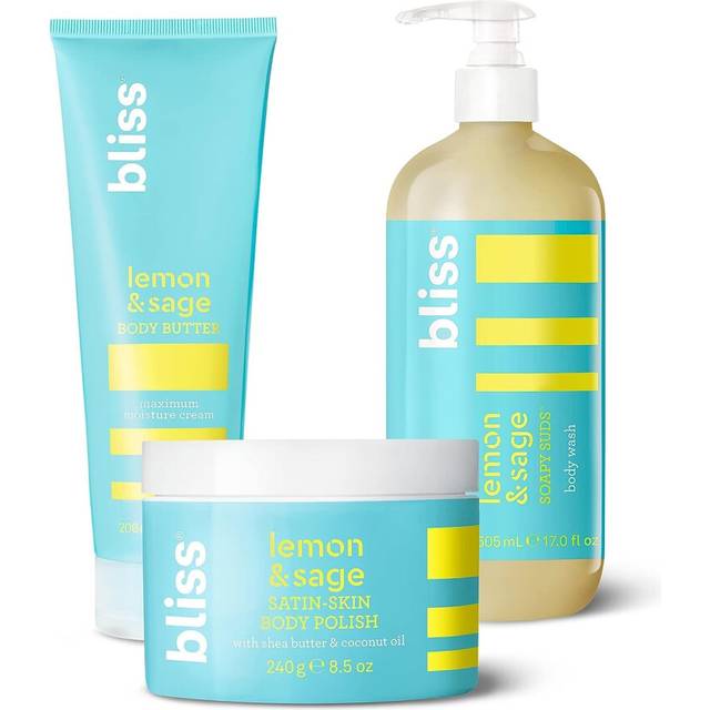 Bliss Lemon  Sage Trio Soapy Suds Body Wash Exfoliating Body Scrub  Lemon  Sage Body Butter  Hydrating  Nourishing for Soft Radiant Skin