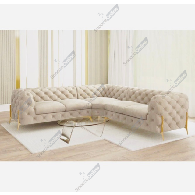 (Cream Velvet, 5 Seater Corner Sofa) SnoozeOnline Velvet Corner Sofa Chesterfield 4/5/6 Seater Corner Settee Chaise Lounge Couch Sofa For Living Room