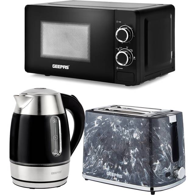 1.7L Illuminating Electric Kettle 2 Slice Bread Toaster & Microwave Kitchen Combo Set - Black - One Size