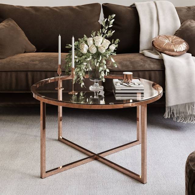 CIRI-X Round Coffee Table – Glass Top with Copper Base - Transparent