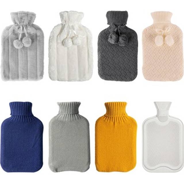 2L Pom Pom Knitted Hot Water Bottle & Cover Set - Cream