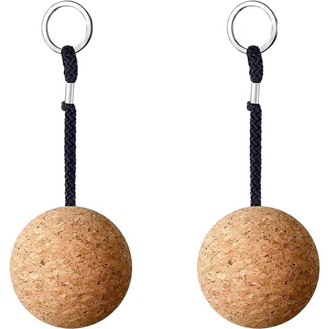 2PCS Floating Cork Keyring, Floatable Wooden Ball Key Chain for Water Sport Accessories Swimming Diving Fishing