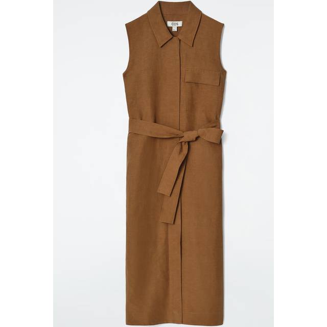 Sleeveless Utility Midi Shirt Dress in Beige - 40