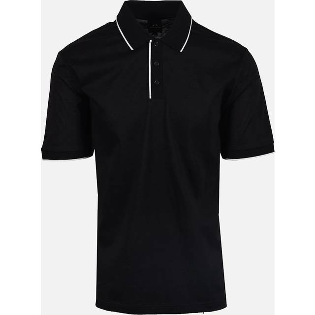 Men's Armani Exchange Mens A|X Monogram Contrast Tipped Polo Shirt - Black UC001 - Size: 38
