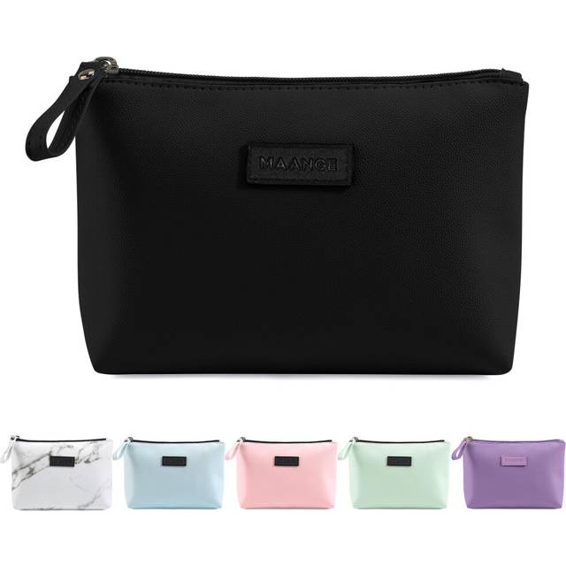 Small Cosmetic Bag for Purse MAANGE Small Makeup Bag Portable Travel Makeup Pouch Waterproof PU Leather Make up Bag with Handle Cute Versatile Zipper