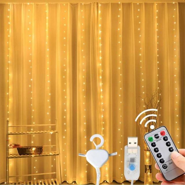 (warm white, 3Mx2M) 3M LED Curtain String Lights Copper Wire Fairy Lights Garland For New Year Christmas Home Camping Outdoor Party Decoration