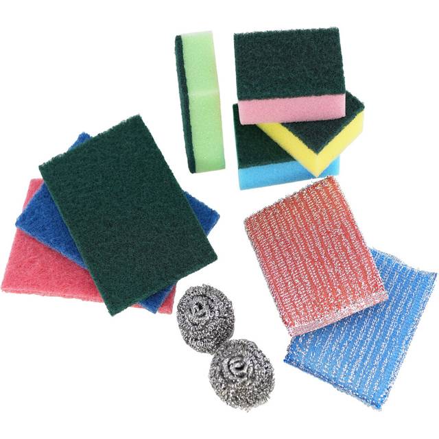 Kitchen cleaning sponges & scourers set washing up non scratch steel pads 11pc