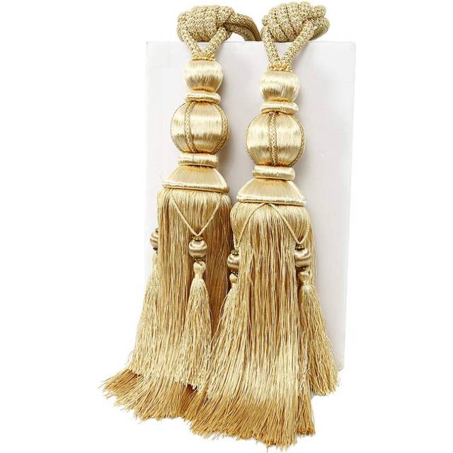 1 Pair Curtain Tie backs Rope Handmade Tassel Curtain Tiebacks Holdbacks Window Drape Rope for Large and Heavy Curtain, Gold