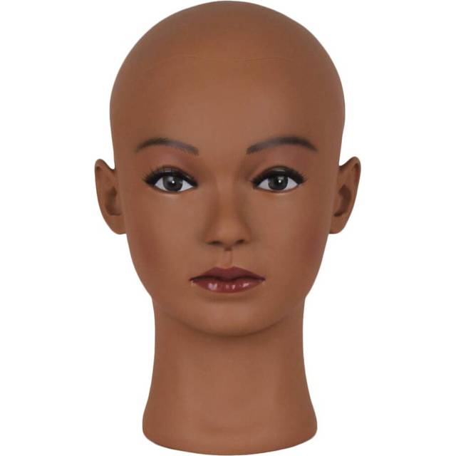 HAIRWAY Female Bald Mannequin Head Professional Cosmetology Face Makeup Doll Head for Wig Making Display Hats Eyeglasses Wig Head with T Pins (Dark Br