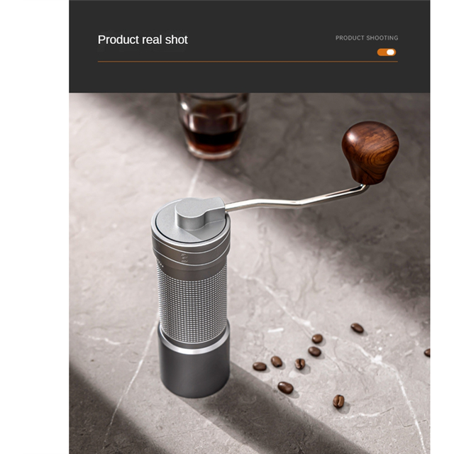 Manual Coffee Grinder Burr Inside Portable Hand Grinder with Double Bearing Positioning for Kitchen Office-Silver-Gray