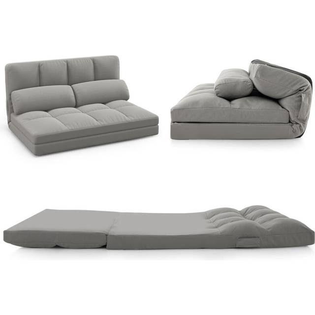 Floor Sofa Bed Convertible Floor Sofa Couch w/ 2 Pillows-Light Grey