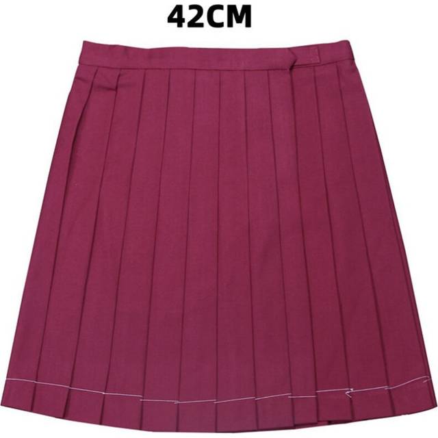 (42Cm Wine Red, M) Jk Uniform Solid Color Pleated Skirt Orthodox Skirt Student High Waist Japanese Short Long Skirt Excellent Student Bad Skirt School