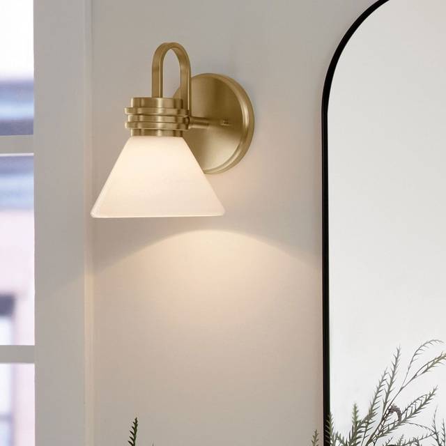 Kichler Farum IP44 Wall Light in Champagne Bronze with Opal Glass Diff