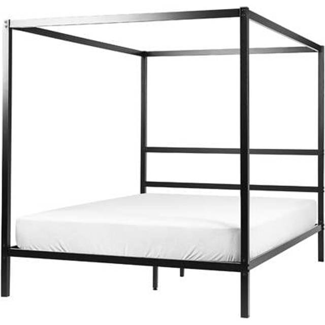 Beliani Four Poster Bed Metal Lestards 160 X 200 Cm Eu King Size Black, Black