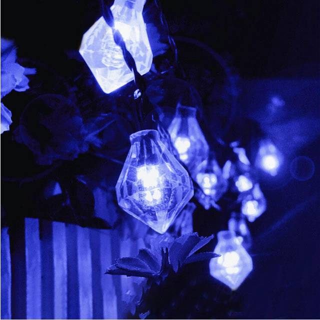 (Blue) Gardening 6M 30LED Solar Panel Light Diamond Holiday Christmas Wedding Decoration