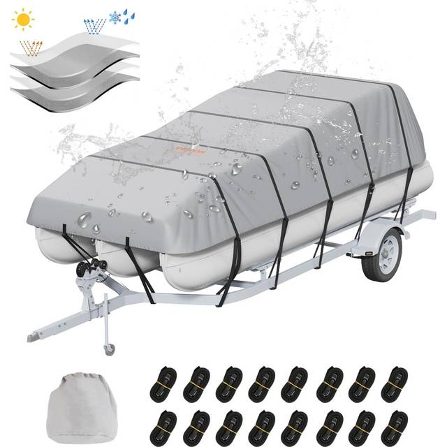 VEVOR Pontoon Boat Cover, 19'-20' Waterproof Trailerable Pontoon Cover, 800D Marine Grade PU Oxford Fabric, with Motor Cover, 16 Windproof Buckle