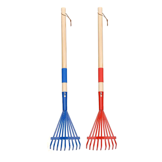2Pcs Metal Kids Rakes with Hardwood Handle 27 Inch Small Rake for Gardening Mini Garden Lawn Yard Tools