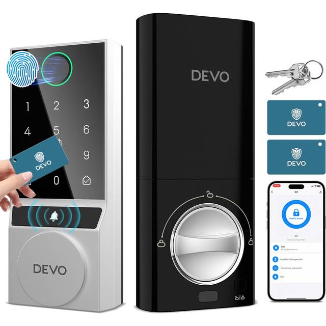 DEVO G3 Wi-Fi Smart Door Lock with Fingerprint  6-in-1 Keyless Entry Door Lock with Doorbell  APP Remote  Auto-Lock  Easy Install Smart Deadbolt  No H