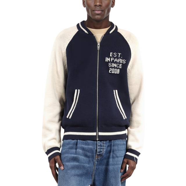 Varsity Zip-Through Sweater - NAV13 - Rock culture, sharp tailoring and Parisian nights are at the core of the DNA that informs French label The Kooples design aesthetic. Founded in 2008 by the Elicha brothers, each collection largely features wardrobe staples including bohemian dresses, outerwear and everyday basics, that are finished with sleek details offering an edgy aesthetic that the brand is known for.