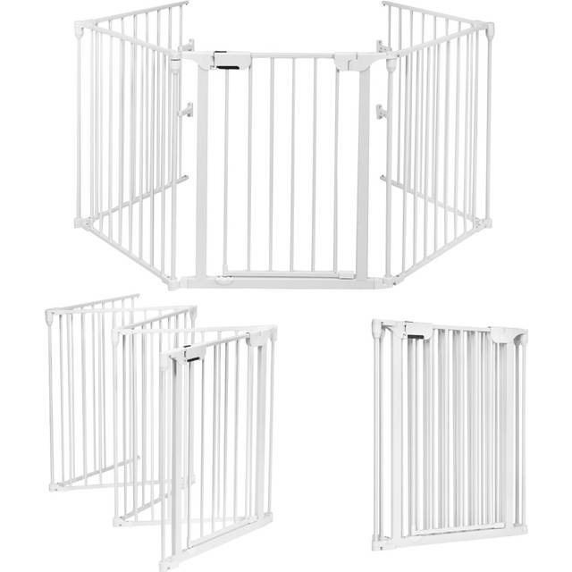 5-Panel Baby Pet Playpen Steel Fireplace Fence W/ Lockable Gate