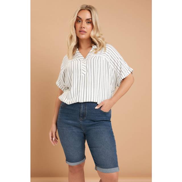 Yours Curve Mid Blue Turn Up Denim Shorts, Women's Curve & Plus Size, Yours - 22