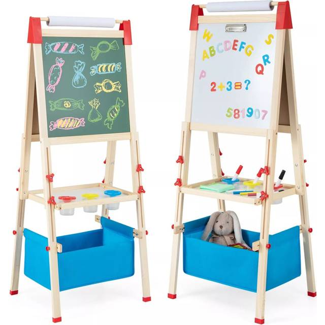 Wooden Kids Art Easel Double Sided Easel Blackboard W/Paper Roller