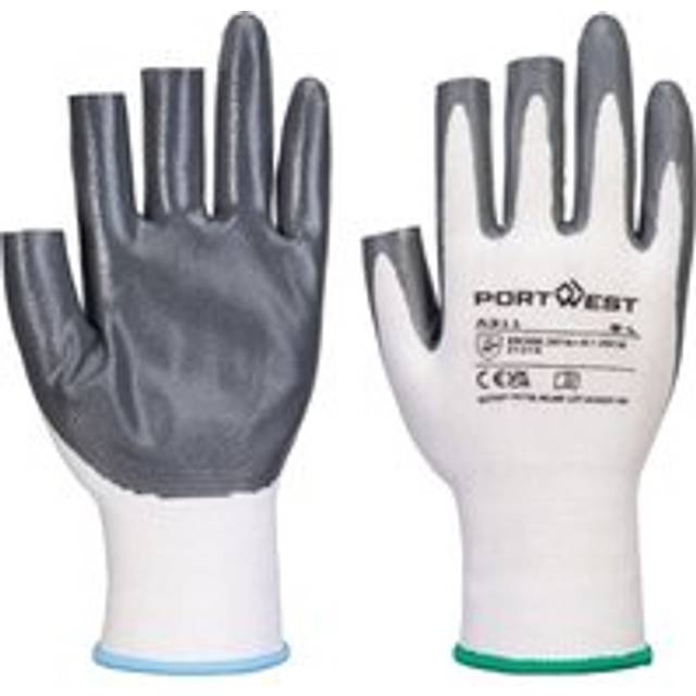 (XL, White/Grey) Portwest A311 Nitrile 3 Fingerless Glove (Pack of 12)