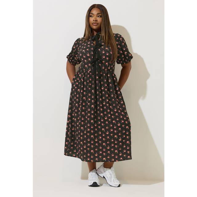 Limited Collection Curve Black Rose Bow Tie Front Dress, Women's Curve & Plus Size, Limited Collection - 22-24