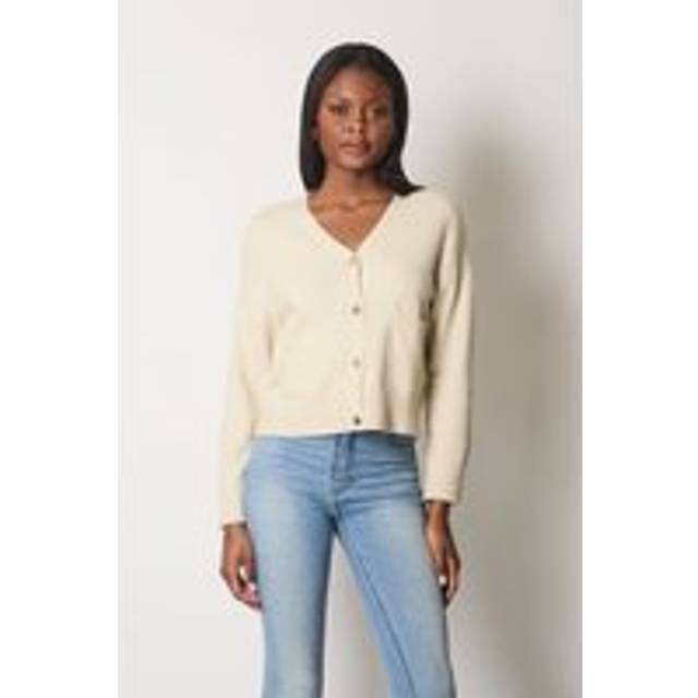 V-Neck Buttoned Oversized Cardigan with Pockets - Stone - 14