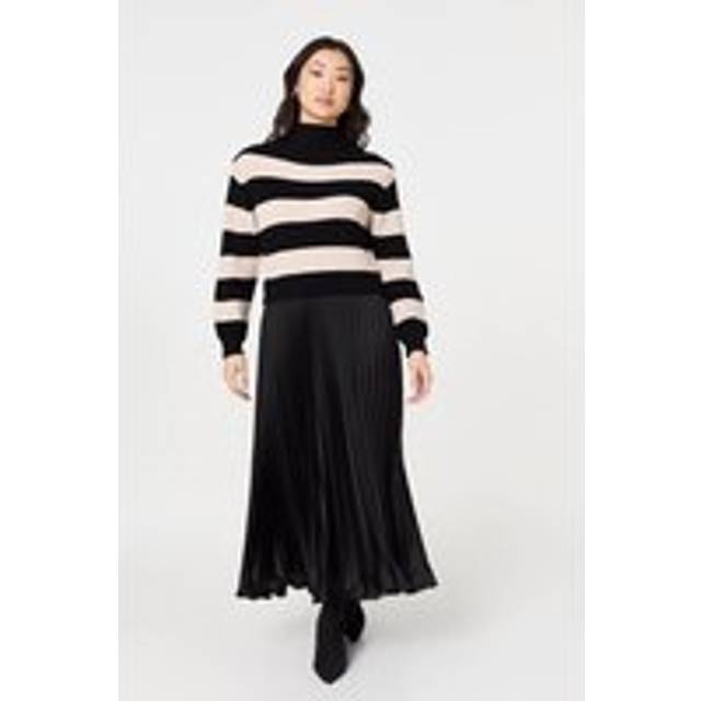Izabel London Striped High Neck Pleat Knit Maxi Dress - Black - m/l
