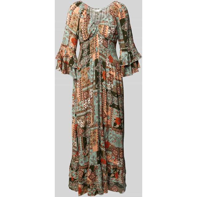 Womens Patchwork Scarf Print Maxi Dress - Orange - 10