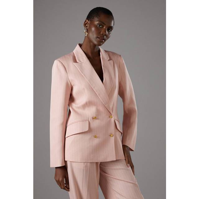 Pinstripe Double Breasted Blazer - Pink - 14
