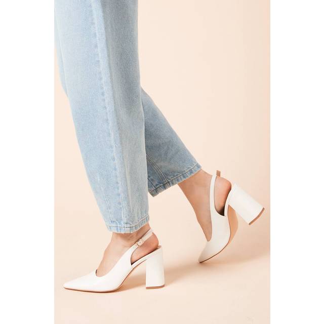 Womens Ellens Pointed High Block Heel Slingback Court Shoes - White - 7