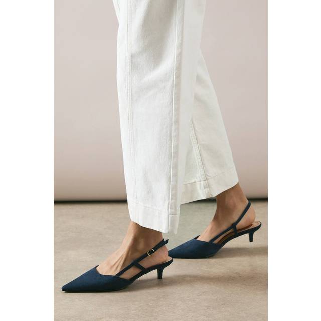 Womens Sapphira Faux Suede Pointed Kitten Heel Slingback Court Shoes - Navy - 7