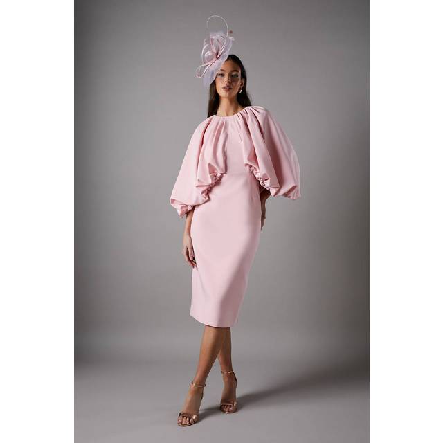 Pencil Midi Dress With Cape Sleeves - Pink - 10