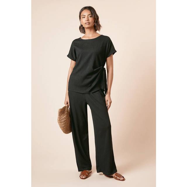 Womens Belted Wide Leg Jersey Trouser - Black - 14