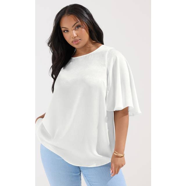 Yours Curve White Metallic Angel Sleeve Blouse, Women's Curve & Plus Size, Yours - 22-24