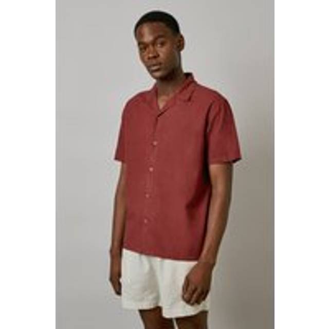 Mens Red Linen Blend Short Sleeve Resort Shirt