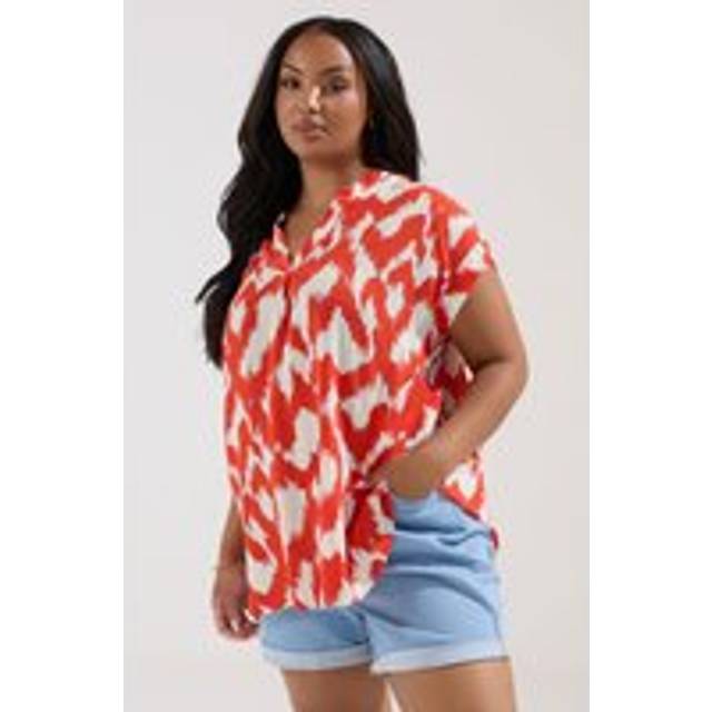 Yours Curve Orange Abstract Notch Neck Blouse, Women's Curve & Plus Size, Yours - 30-32