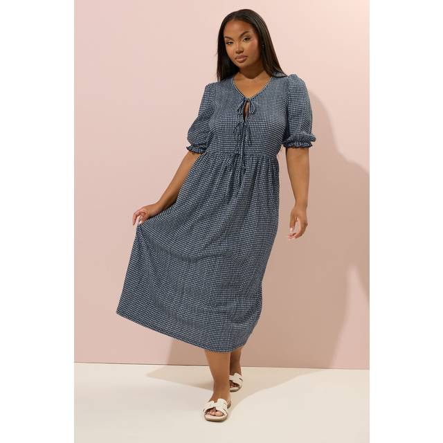 Yours Curve Black Gingham Bow Tie Front Midaxi Dress, Women's Curve & Plus Size, Yours - 16