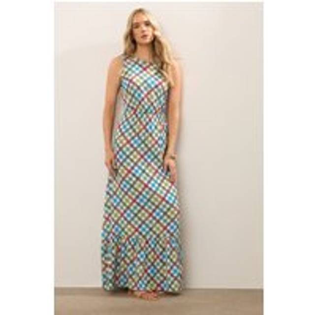 Lts Tall Green Gingham Sleeveless Tiered Maxi Dress 16 Lts | Tall Women's Casual Dresses