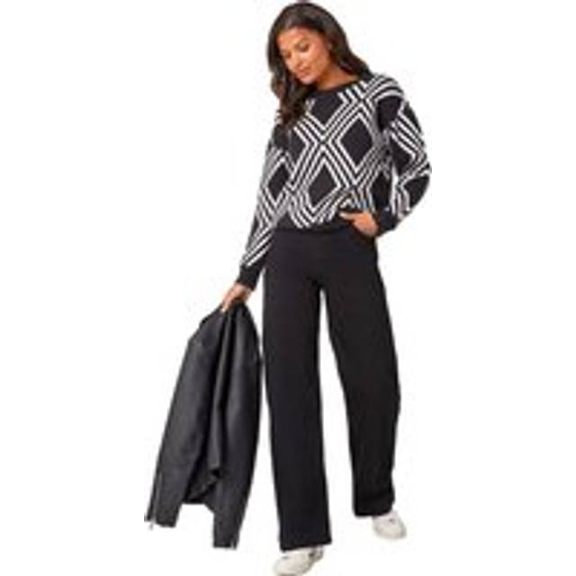Diamond Crew Neck Knit Jumper - Black - 20