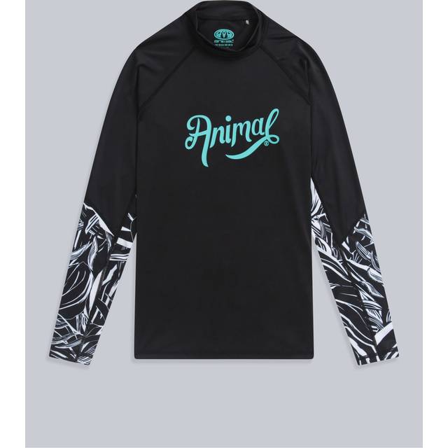 Lillie Printed Panel Rash Vest Raglan Sleeved Swim Wear - Jet Black - 14