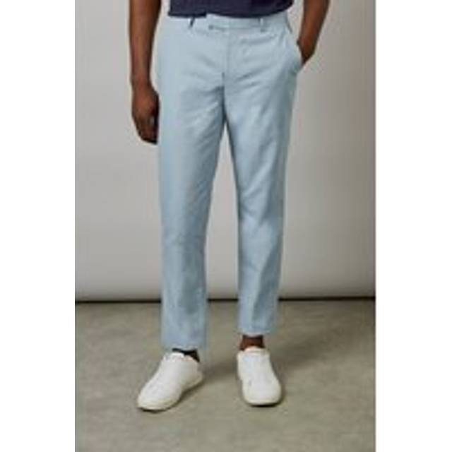 Mens Light Blue Linen Slim Fit Suit Trousers