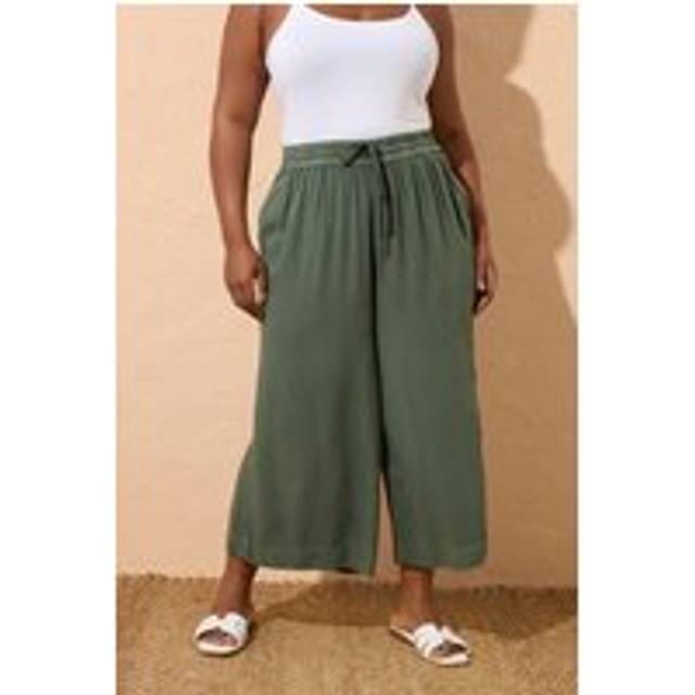 Yours Curve Khaki Green Chambray Culottes, Women's Curve & Plus Size, Yours - 16