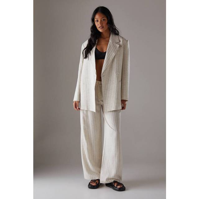 Womens Linen Look Pinstripe Blazer - natural - Natural - 10