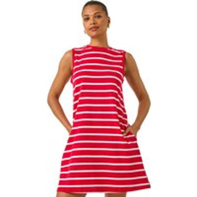 Stripe Jersey A-Line Stretch Dress - Red - 18