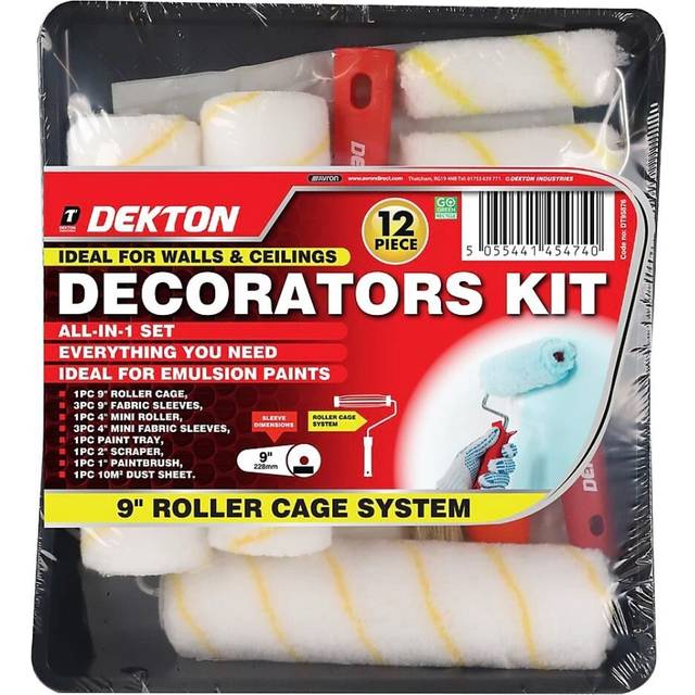 Dekton 12pcs paint roller set 9'' tray rollers soft sleeves brush kit decorating